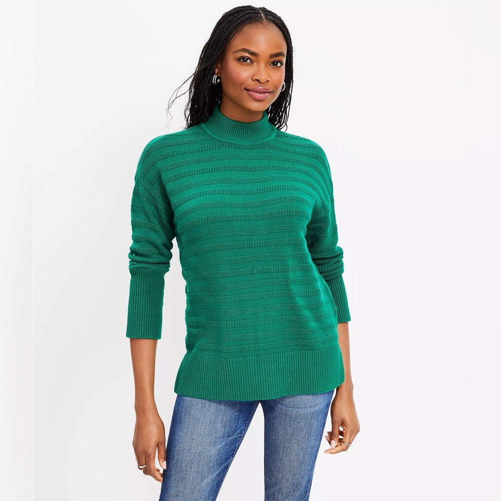 LOFT Textured Stripe Mock Neck Tunic Sweater